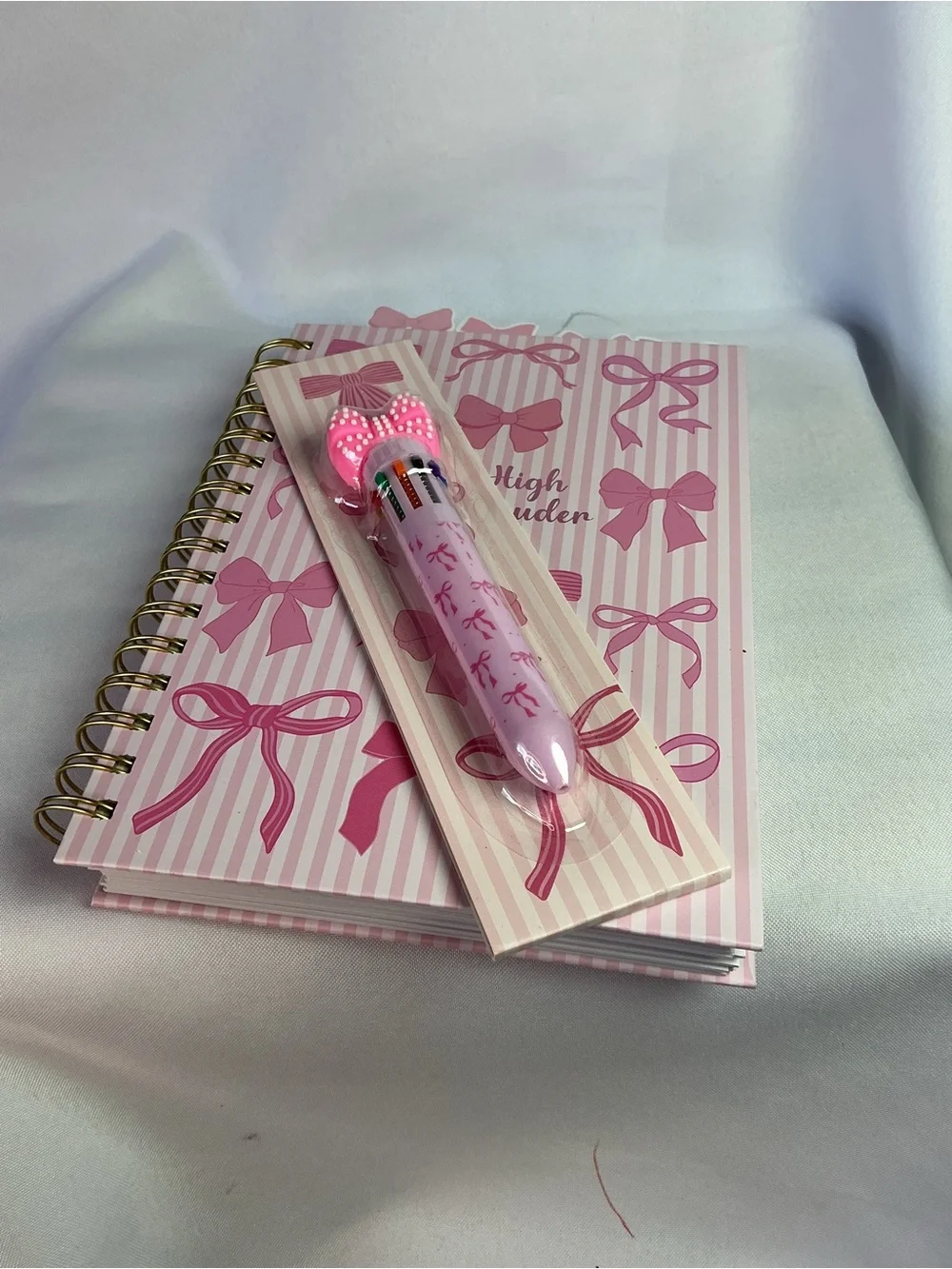 ★ Pink Bow Stationery Gift Set Notebook Pen Tabs & Clips Bundle
